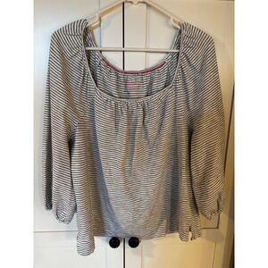 Boden white black Striped Square Neck Long bubble Sleeve Top Medium flowy